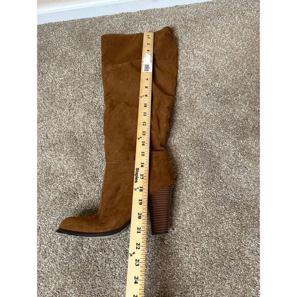 Just Fab boots Cornelia knee high chunky heel Tan/Brown SZ 8.5 slouchy western - Picture 2 of 7
